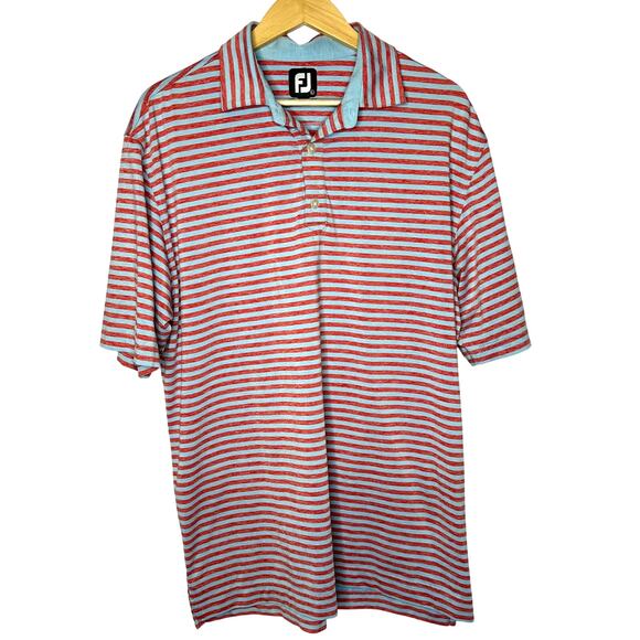 FootJoy Men's Large Golf Polo Red Gray Stripe Short Sleeve Athletic Shirt - Picture 1 of 6